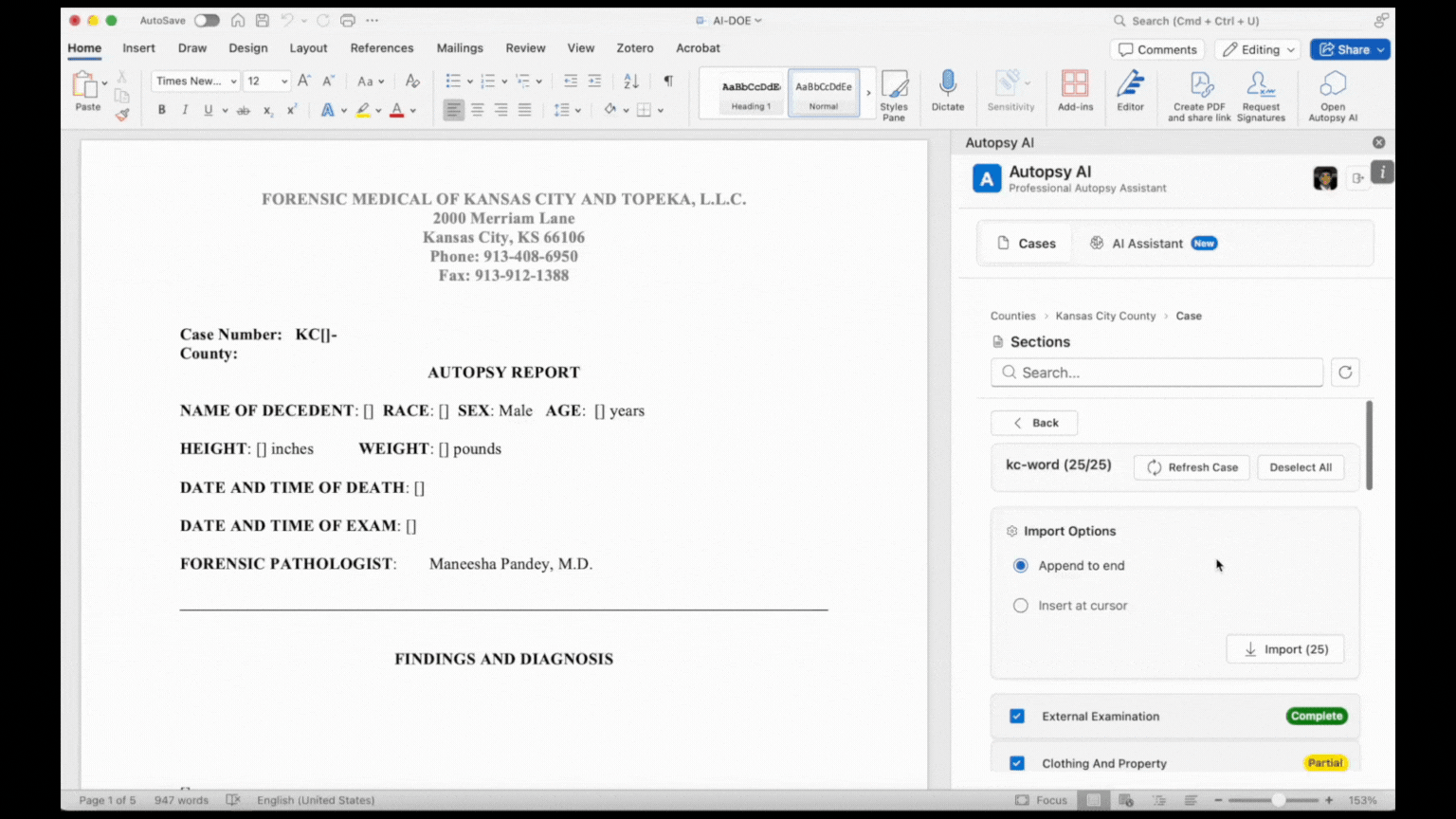 Word Add‑in importing sections